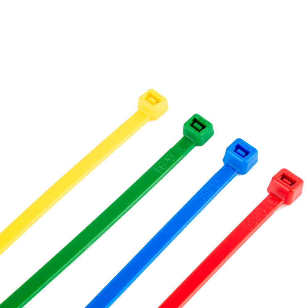 100 Cable Ties 200x4, 8mm in Set (25xRed 25xBlue 25xYellow 25xGreen) PA6.6-0