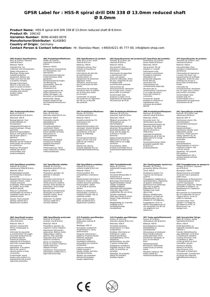 HSS-R Spiral Drill DIN 338 Ø 13.0mm reduced shank Ø 8.0mm-2