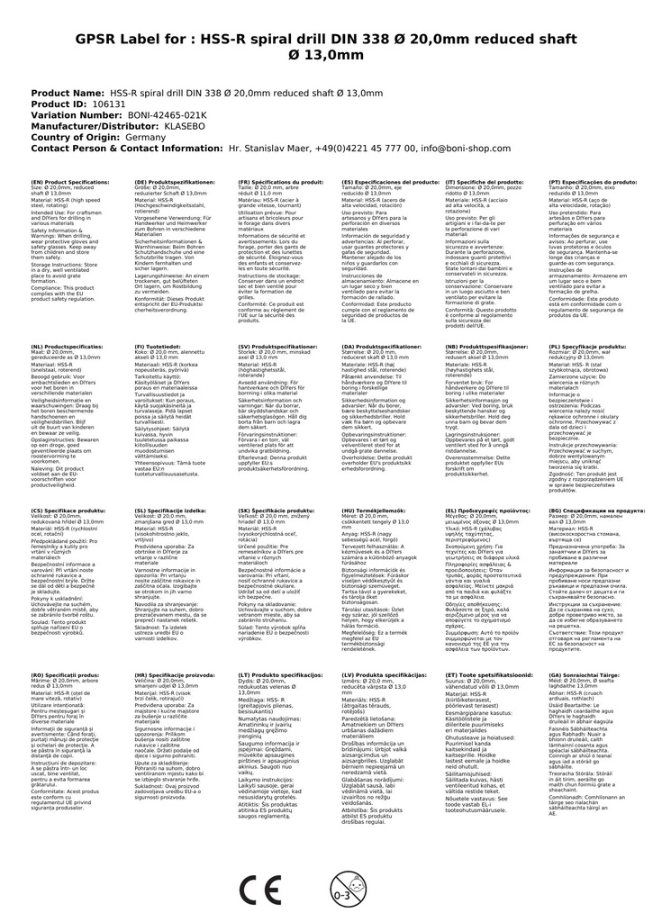 HSS-R Spiral Drill DIN 338 Ø 20.0mm reduced shank Ø 13.0mm-2