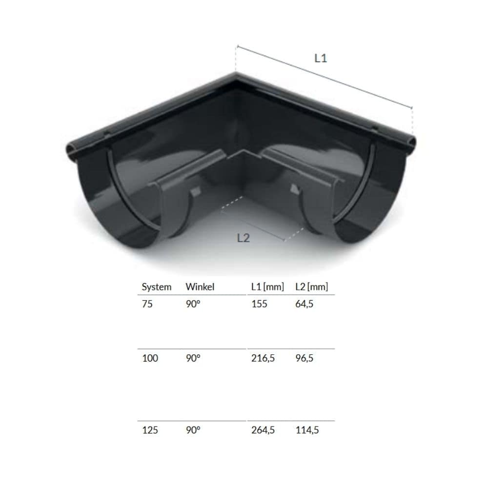 Corner Piece Outside 90° Graphite System 75-0