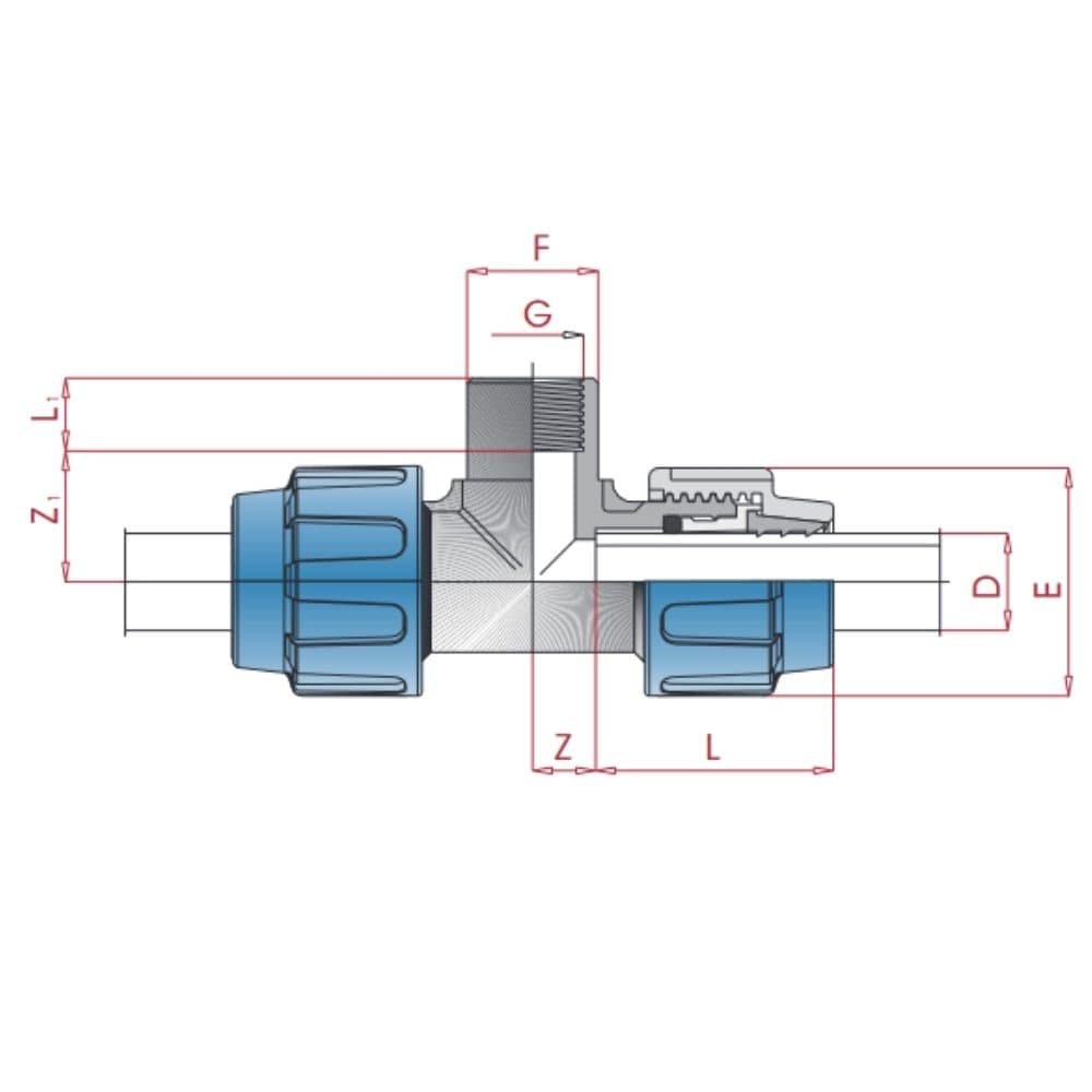 PP PE Pipe Fitting T-Piece 25 x 1/2" IG x 25-0