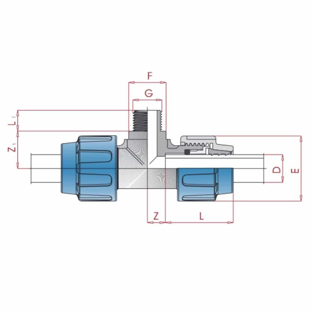 PP PE Pipe Fitting T-Piece 40 x 1 1/4" Male Thread x 40-0