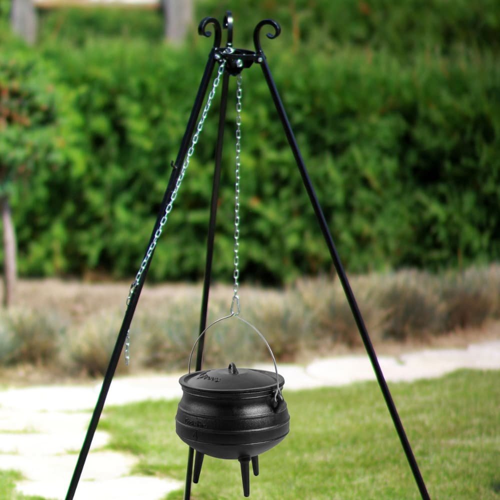 Tripod 180 cm made of natural steel with African cast iron kettle 6 l-0