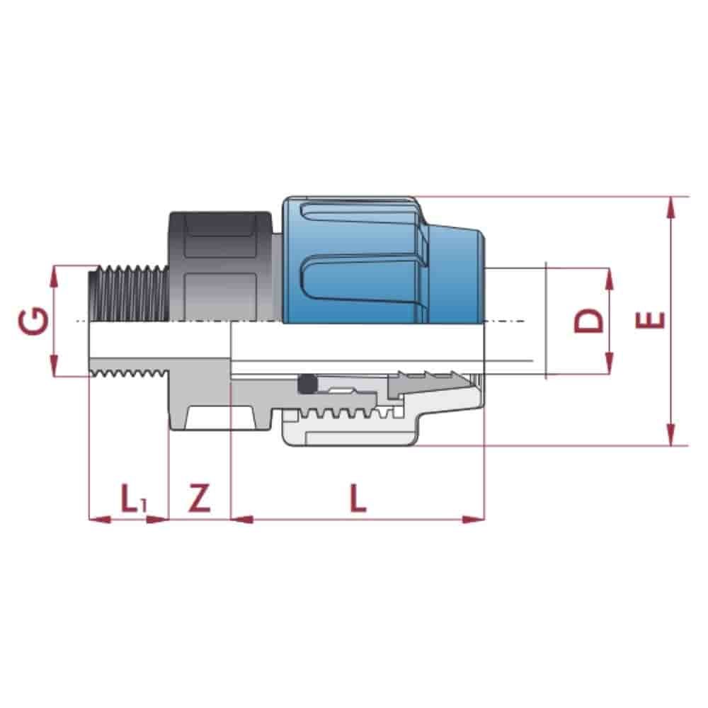 PP PE Pipe Fitting Coupling 40 x 1 1/4" Male Thread-0