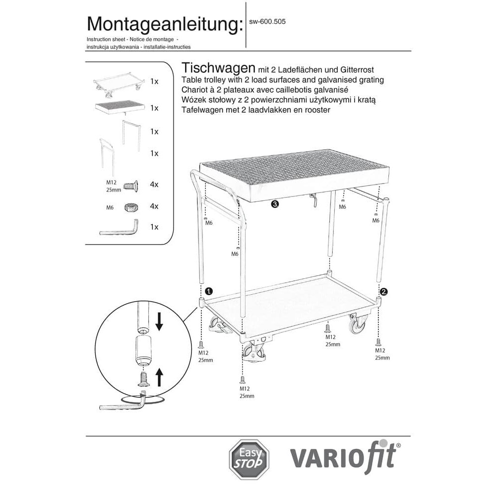 Table trolley with 2 levels, galvanized grid with drip tray + EasySTOP-0