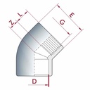 PVC - U 45° Winkel Muffe x IG 63 mm x 2" PN10-0