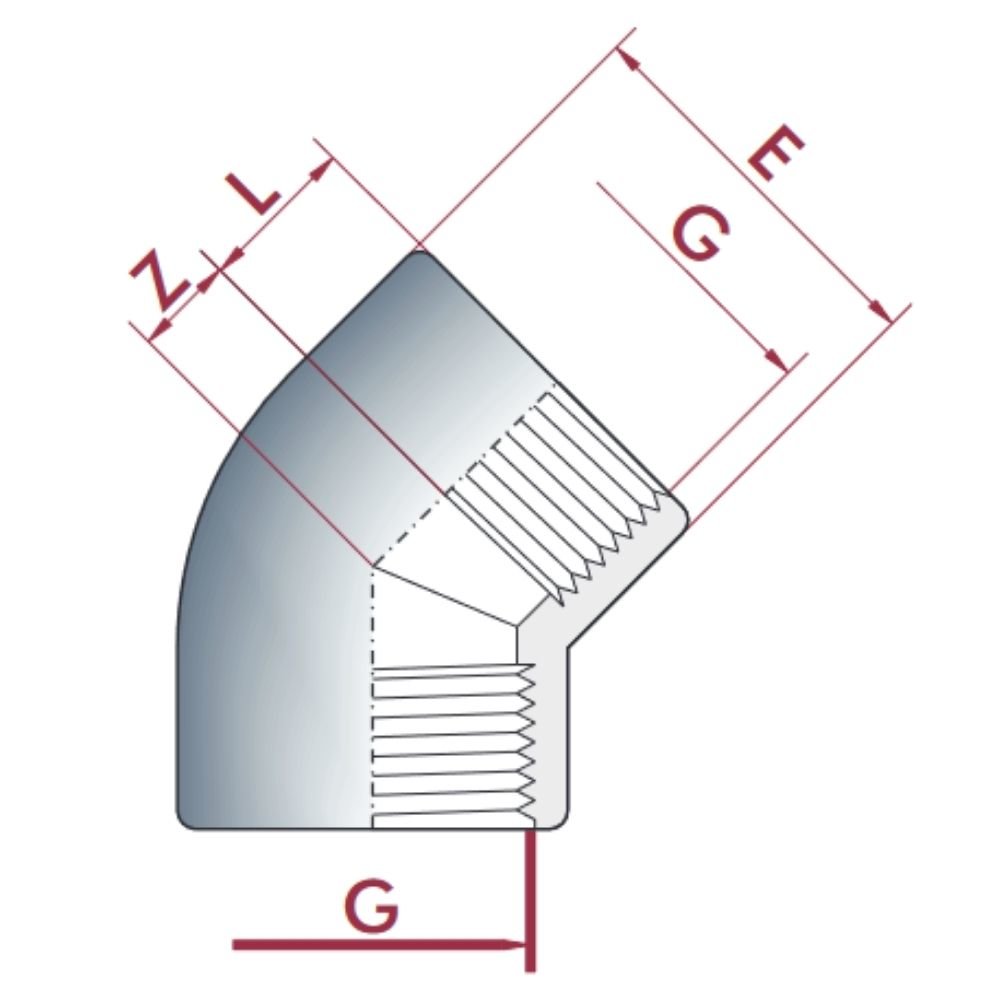 PVC-U 45° Elbow IG 2" PN10-0