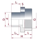 PVC-U Transition Socket x Female Thread 25-20mm x 1/2" PN10-0