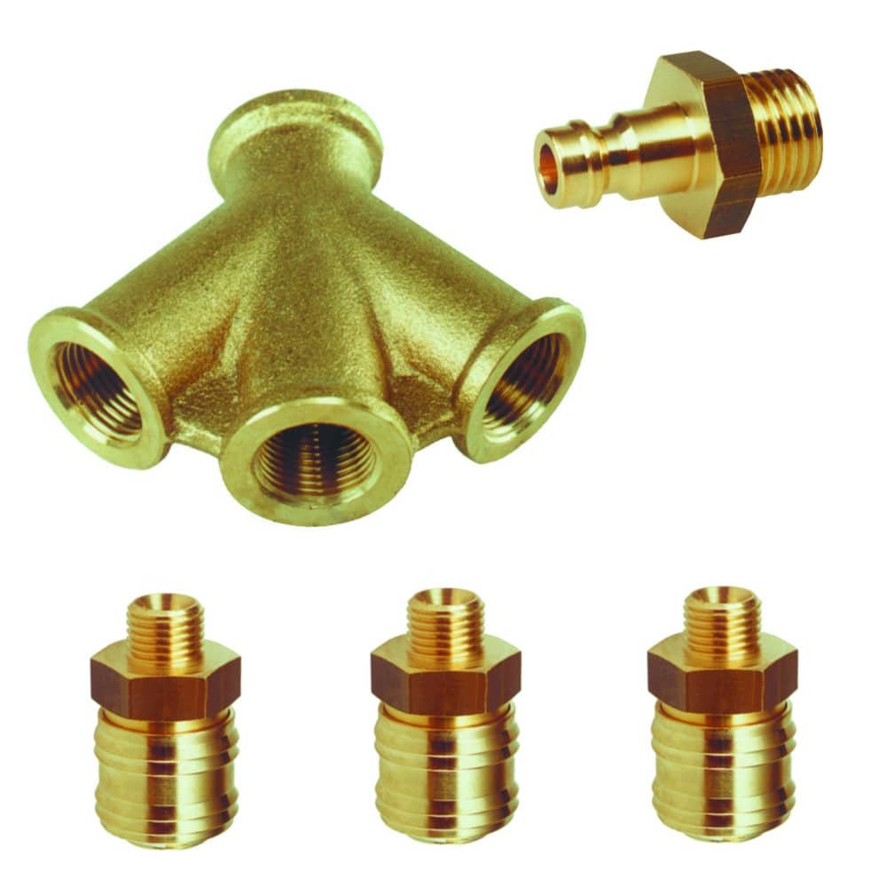 Compressed Air Brass 3-way Distributor SET 3 Couplings 1 Plug-0