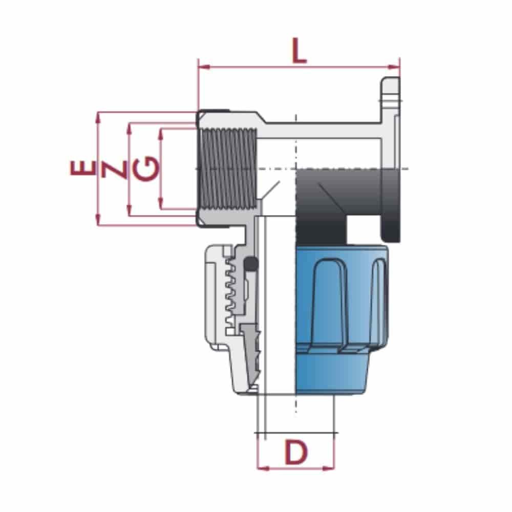 PP PE Pipe Fitting 90° Reinforced Wall Bracket 25 x 3/4" IG-0