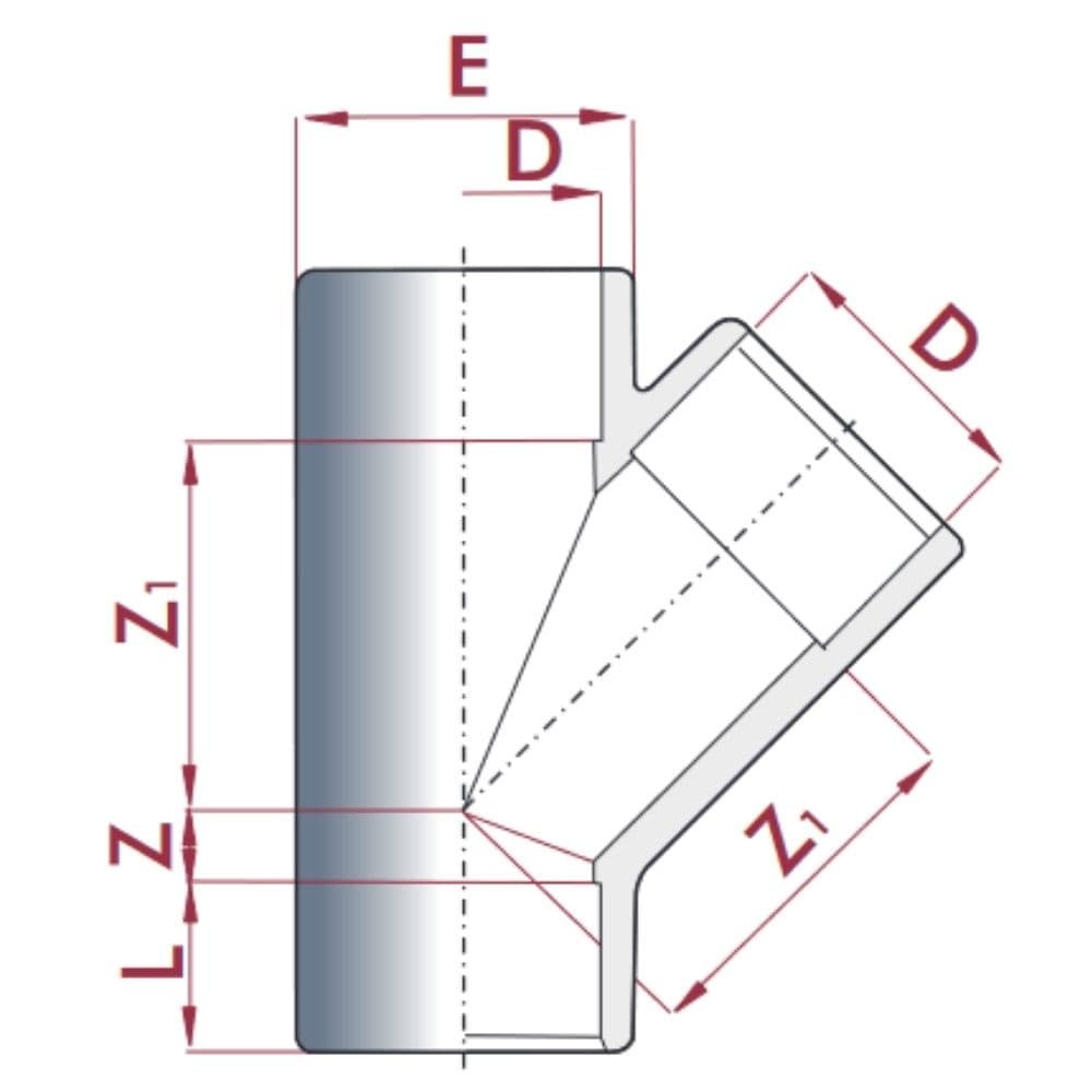 PVC - U 45° Tee Socket 63 mm PN10-0