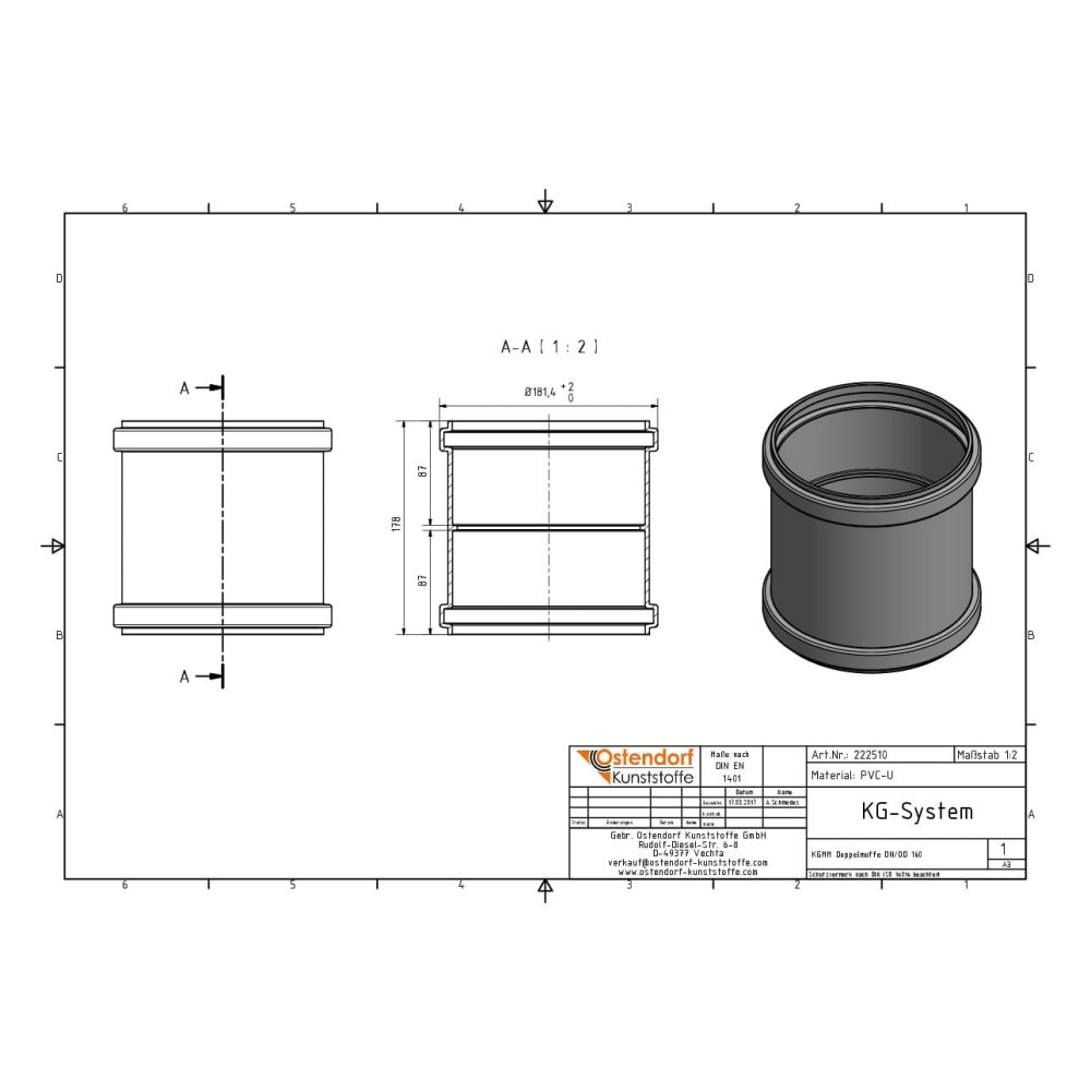 KGMM Double Socket with Rib DN/OD 160-1