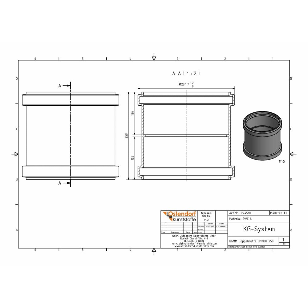 KGMM Double Socket with Rib DN/OD 250-1