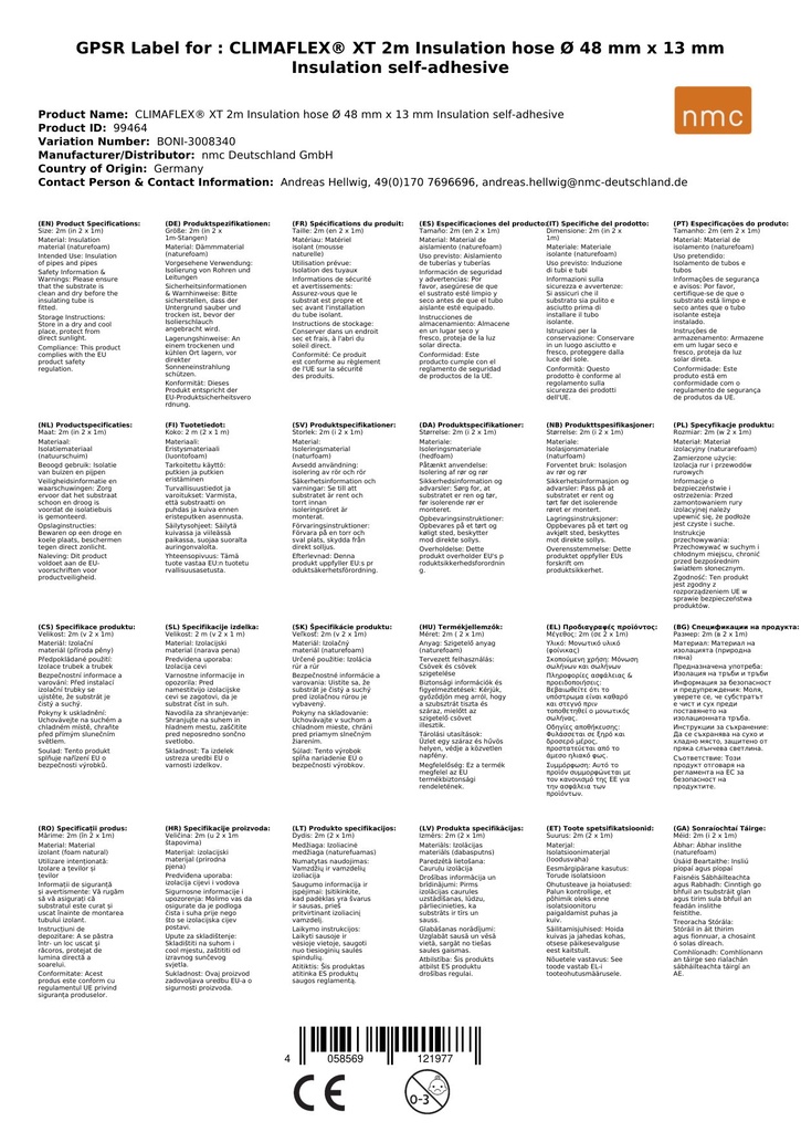 CLIMAFLEX® XT 2m Insulation Hose Ø 48 mm x 13 mm Insulation Self-Adhesive-2