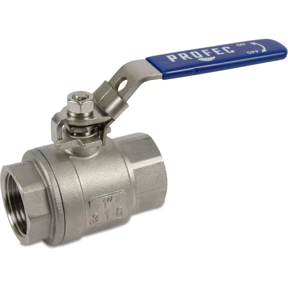 Profec Two-Piece Ball Valve, Water Shut-Off Valve - Stainless Steel 316, 1/2" Internal Thread 64bar