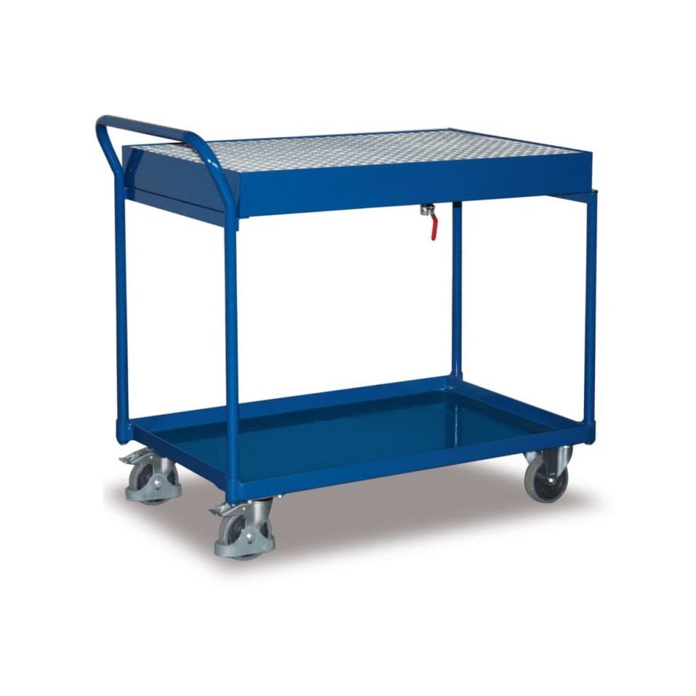 Table trolley with 2 levels, galvanized grid with drip tray + EasySTOP