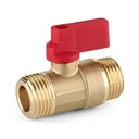 Mini Ball Valve Brass with Red Handle, 1/2" Male x 1/2" Male