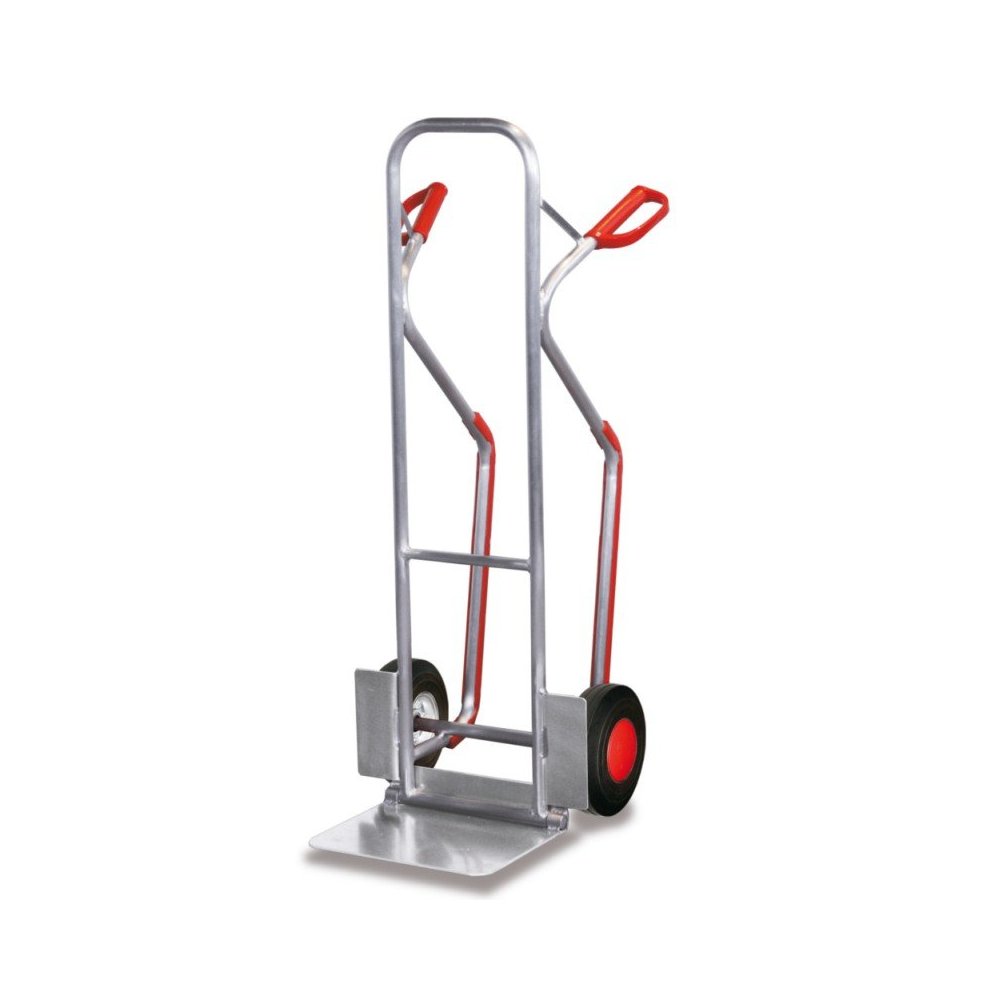 Aluminum Stacking Trolley 200 kg with Folding Shovel Sliding Skids Solid Rubber Tires 550 x 640 x 1300 mm