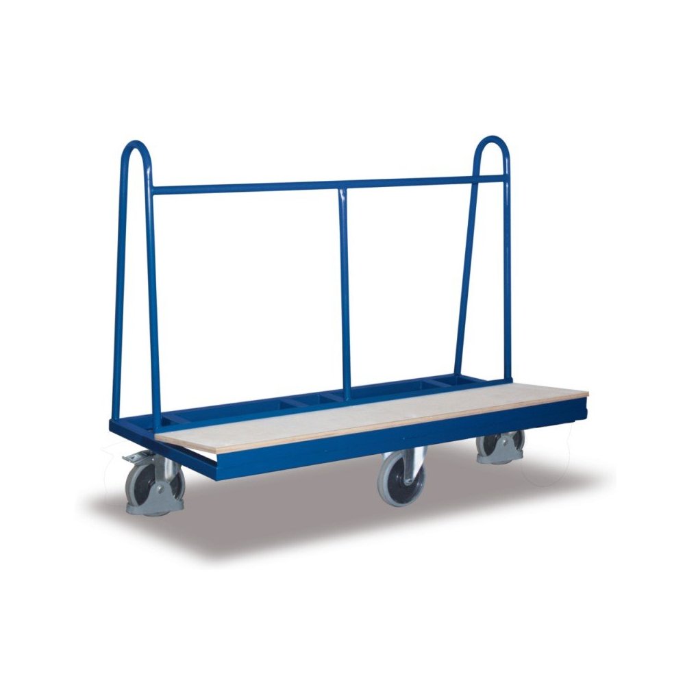 Trolley with wooden load bed, side bar height 915 mm, wheels in rhombic arrangement