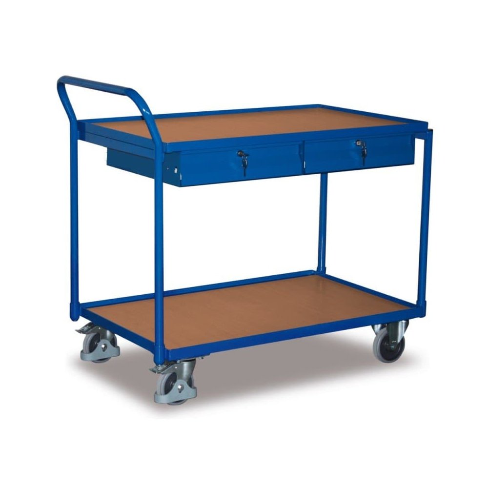 Table Trolley 250 kg with 2 lockable drawers high push bar + EasySTOP