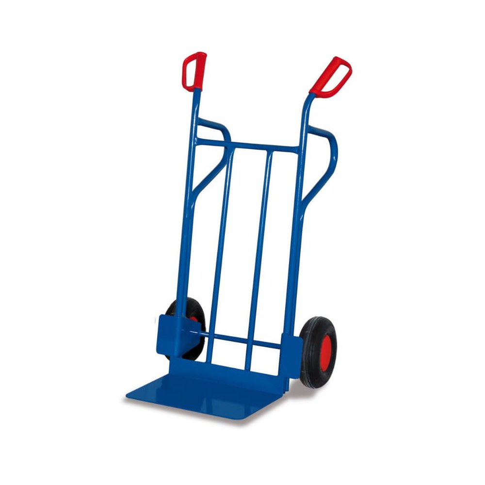 Steel Tube Hand Truck 250 kg with extra large shovel and stand bar pneumatic tires 690 x 710 x 1200 mm