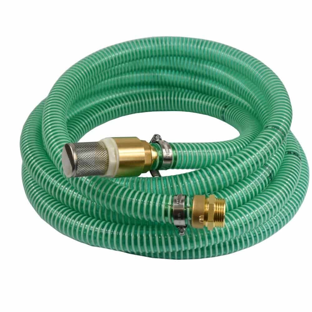 1"/25mm Suction + Pressure Hose with Suction Basket, Check Valve + 1" Male Double Nipple