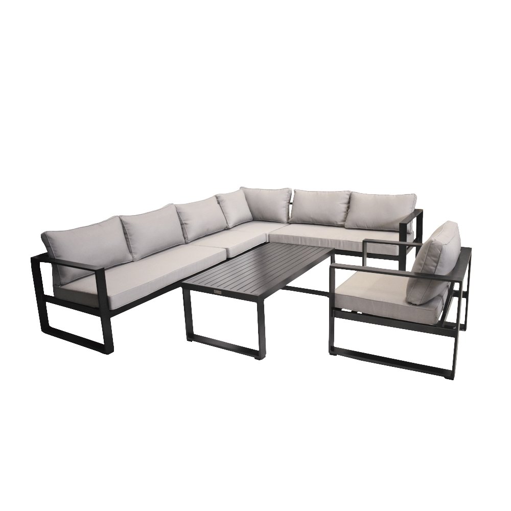 6 pc. Lounge Set "Bremen" Aluminum Frame Anthracite Light Gray Cushions