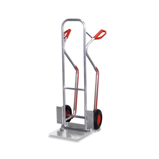 [BONI-ap-710.211] Aluminum Stacking Trolley 200 kg with Folding Shovel Glide Skids Pneumatic Tires 550 x 640 x 1300 mm