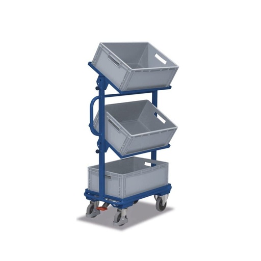 [BONI-sw-400.805] Open side cart with 3 tilt plastic boxes + EasySTOP