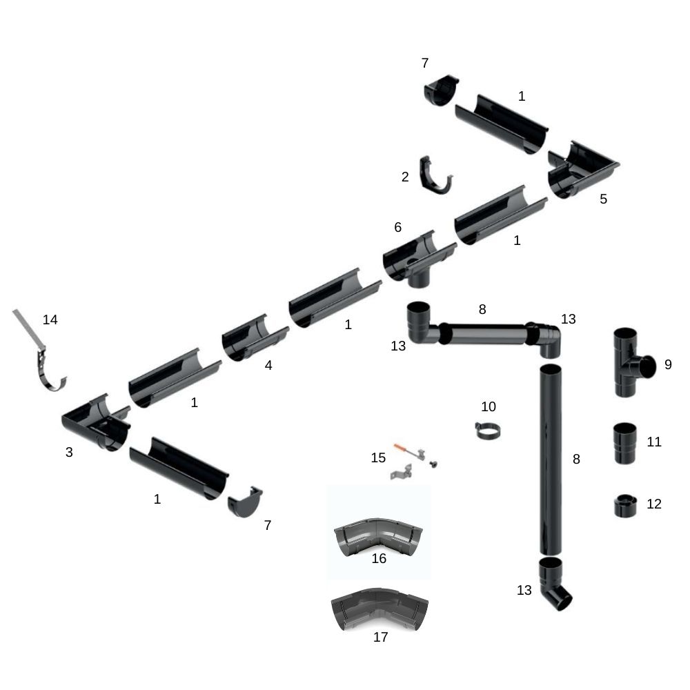 Corner Piece Outside with Adjustable Angle from 120° to 145° Graphite System 75-4